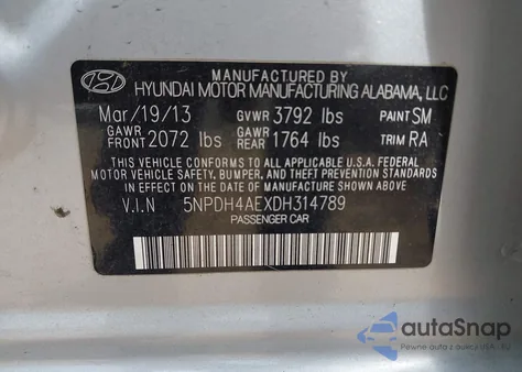 2013 Hyundai Elantra Gls from USA, damaged, VIN 5NPDH4AEXDH314789